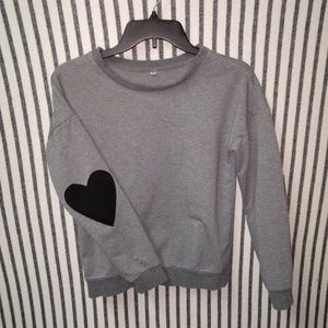 Grey sweatshirt w/ heart shaped elbow patches